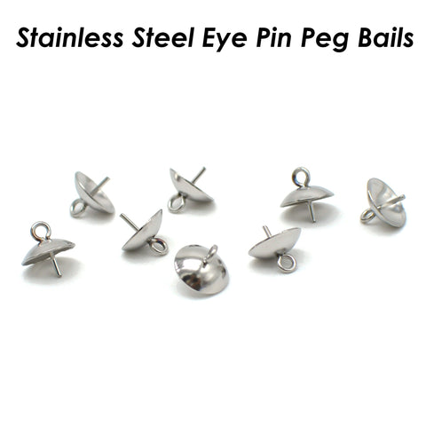 20 x Stainless Steel Eye Pin Bail with Cup 3/4/5/6/8mm, Pearl Peg Drop Cup, Pearl Bail Gold Silver, Peg Bail for Half Drilled Pearls Beads