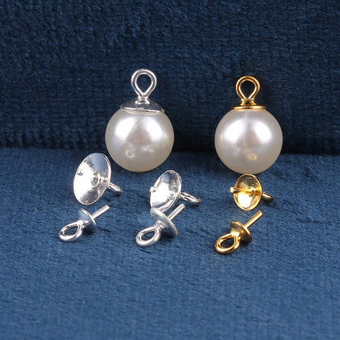 20 x Stainless Steel Eye Pin Bail with Cup 3/4/5/6/8mm, Pearl Peg Drop Cup, Pearl Bail Gold Silver, Peg Bail for Half Drilled Pearls Beads