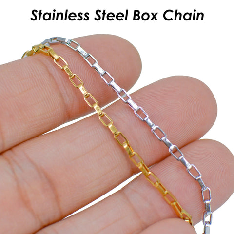 Stainless Steel Chain Bulk Chain by Foot Inch, Rectangle Box Chain Gold Silver, Tarnish Free Rectangle Link Chain for Jewelry Making