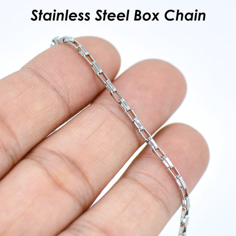 Stainless Steel Chain Bulk Chain by Foot Inch, Rectangle Box Chain Gold Silver, Tarnish Free Rectangle Link Chain for Jewelry Making