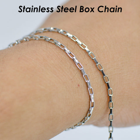 Stainless Steel Chain Bulk Chain by Foot Inch, Rectangle Box Chain Gold Silver, Tarnish Free Rectangle Link Chain for Jewelry Making