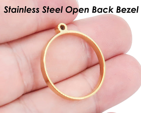 Stainless Steel Pendant Setting Gold Silver Open Back Bezel , Round Frame Pendant for Custom Resin Polymer Enamel Jewelry Making