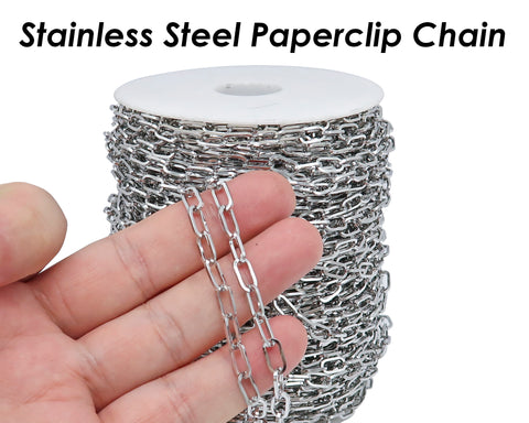 10 Feet - Stainless Steel Chain Bulk Paper Clip Chain Gold Silver PaperClip Necklace Chain for Necklace Bracelet Men Women Jewelry Making