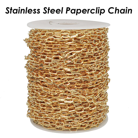 10 Feet - Stainless Steel Chain Bulk Paper Clip Chain Gold Silver PaperClip Necklace Chain for Necklace Bracelet Men Women Jewelry Making