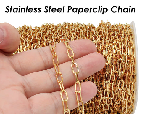 10 Feet - Stainless Steel Chain Bulk Paper Clip Chain Gold Silver PaperClip Necklace Chain for Necklace Bracelet Men Women Jewelry Making