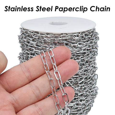 10 Feet - Stainless Steel Chain Bulk Paper Clip Chain Gold Silver PaperClip Necklace Chain for Necklace Bracelet Men Women Jewelry Making