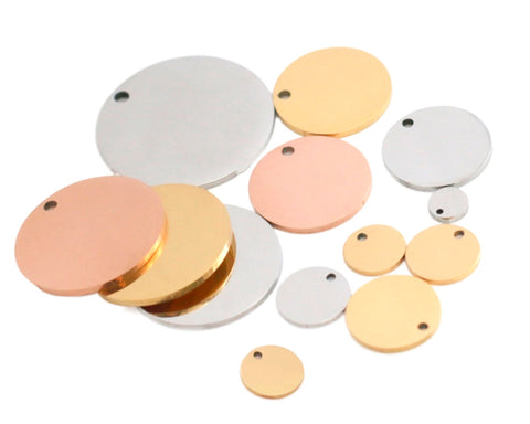 Stainless Steel Blank Disc with Hole, Disc Blank for Engraved or Stamped Necklace, Round Tags for Stamping Logo or Custom Jewelry Making