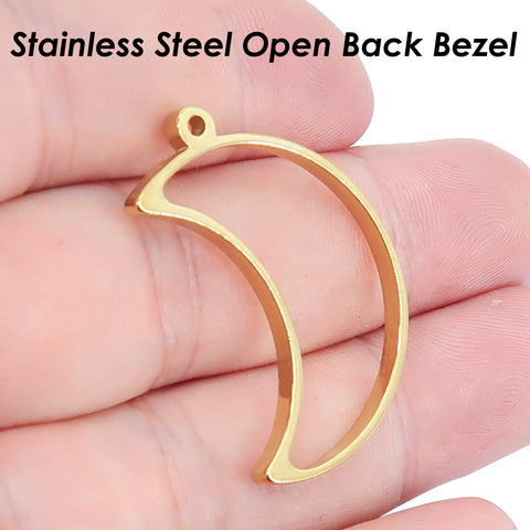 Stainless Steel Pendant Setting Gold Silver Open Back Bezel , Round Frame Pendant for Custom Resin Polymer Enamel Jewelry Making