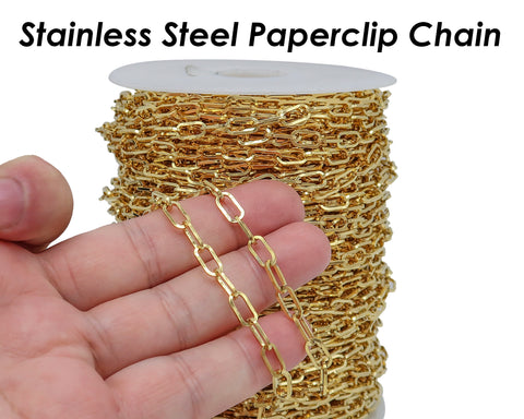 10 Feet - Stainless Steel Chain Bulk Paper Clip Chain Gold Silver PaperClip Necklace Chain for Necklace Bracelet Men Women Jewelry Making