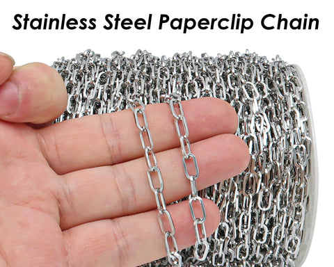 10 Feet - Stainless Steel Chain Bulk Paper Clip Chain Gold Silver PaperClip Necklace Chain for Necklace Bracelet Men Women Jewelry Making