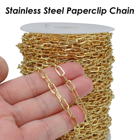 10 Feet - Stainless Steel Chain Bulk Paper Clip Chain Gold Silver PaperClip Necklace Chain for Necklace Bracelet Men Women Jewelry Making