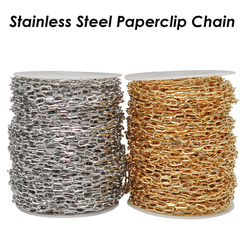 10 Feet - Stainless Steel Chain Bulk Paper Clip Chain Gold Silver PaperClip Necklace Chain for Necklace Bracelet Men Women Jewelry Making