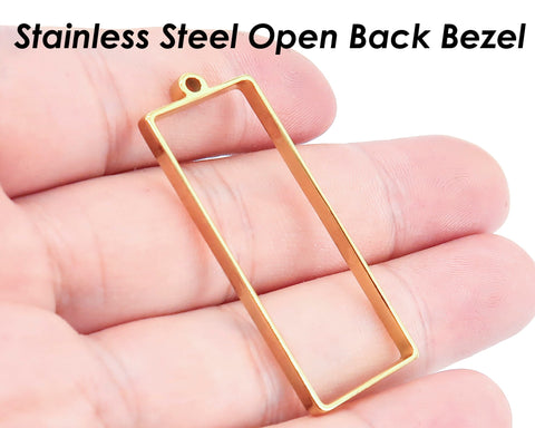 Stainless Steel Pendant Setting Gold Silver Open Back Bezel Pendant , Rectanglel Pendant Frame for Resin Polymer Enamel Jewelry Making