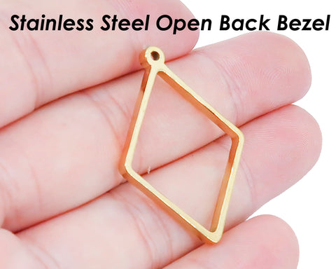 Open Back Bezel Pendant Stainless Steel Geometric Pendant, Diamond Pendant Bezel Setting for Resin Polymer Enamel Jewelry Making