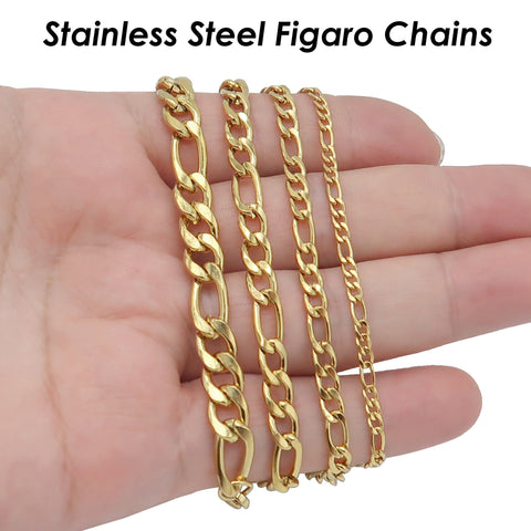 10 Feet x Figaro Chain Bulk Wholesale, Stainless Steel Figaro Chain Gold Silver, Bulk Figaro Chain for Necklace or Bracelet Making