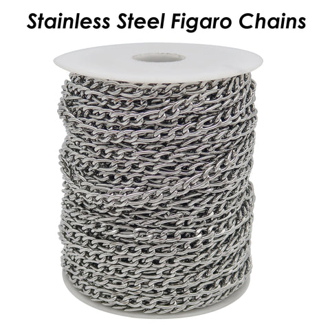 10 Feet x Figaro Chain Bulk Wholesale, Stainless Steel Figaro Chain Gold Silver, Bulk Figaro Chain for Necklace or Bracelet Making