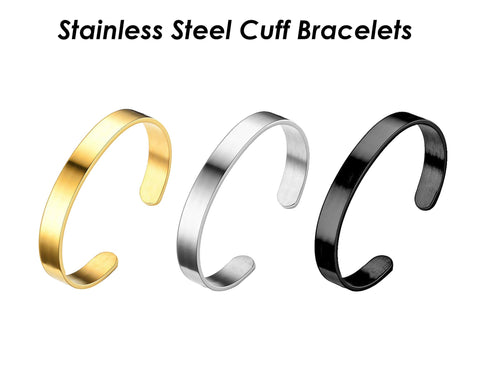 Cuff Bracelet Blank, Stainless Steel Bracelet Gold Silver Black, Personalized Bracelet Cuff Blanks for Engraved / Stamped Bracelet Making