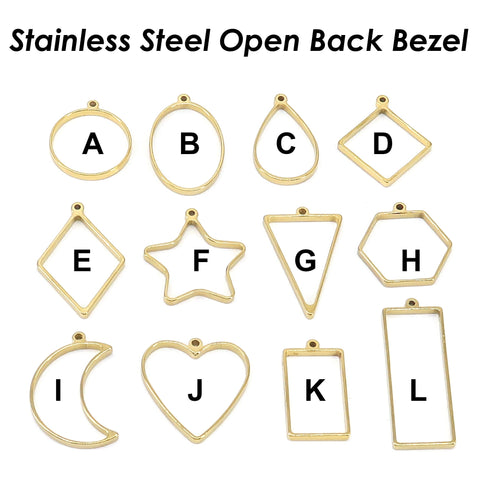 Open Back Bezel Pendant Stainless Steel Geometric Pendant, Heart Pendant Bezel Setting for Resin Polymer Enamel DIY Jewelry Making