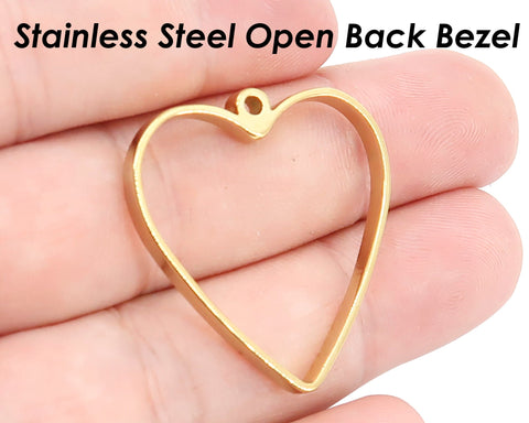 Open Back Bezel Pendant Stainless Steel Geometric Pendant, Heart Pendant Bezel Setting for Resin Polymer Enamel DIY Jewelry Making