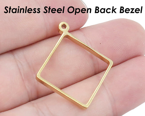 Open Back Bezel Pendant Stainless Steel Geometric Pendant, Diamond Pendant Bezel Setting for Resin Polymer Enamel Pendant Jewelry Making