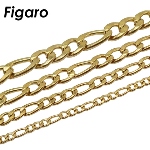 10 Feet x Figaro Chain Bulk Wholesale, Stainless Steel Figaro Chain Gold Silver, Bulk Figaro Chain for Necklace or Bracelet Making