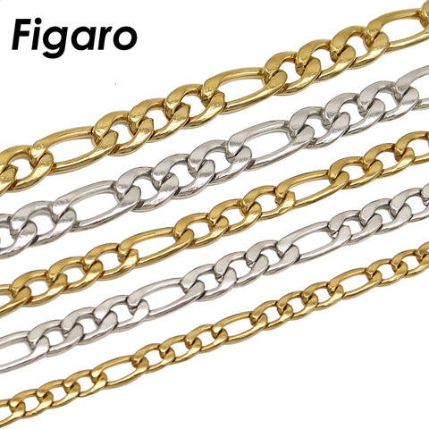 10 Feet x Figaro Chain Bulk Wholesale, Stainless Steel Figaro Chain Gold Silver, Bulk Figaro Chain for Necklace or Bracelet Making