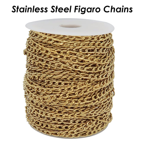 10 Feet x Figaro Chain Bulk Wholesale, Stainless Steel Figaro Chain Gold Silver, Bulk Figaro Chain for Necklace or Bracelet Making