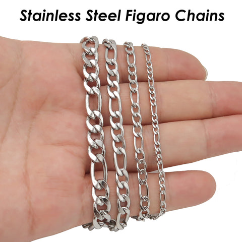 10 Feet x Figaro Chain Bulk Wholesale, Stainless Steel Figaro Chain Gold Silver, Bulk Figaro Chain for Necklace or Bracelet Making