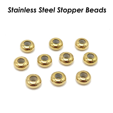 5/6/8/10mm Rubber Stopper Beads Stainless Steel, Sliding Adjustable Rondelle Beads, Round Spacer Beads Gold Plated Bead Keeper