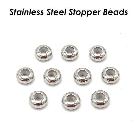 5/6/8/10mm Rubber Stopper Beads Stainless Steel, Sliding Adjustable Rondelle Beads, Round Spacer Beads Gold Plated Bead Keeper