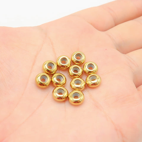 5/6/8/10mm Rubber Stopper Beads Stainless Steel, Sliding Adjustable Rondelle Beads, Round Spacer Beads Gold Plated Bead Keeper