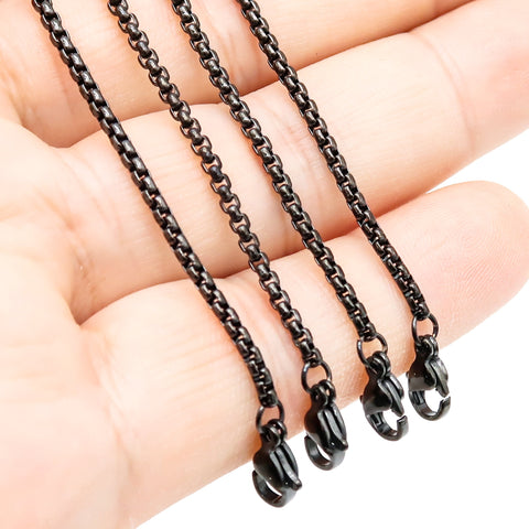 10 x Stainless Steel Box Chain Black Gold Silver, Stainless Steel Necklace for Men Women, Black Silver Gold Box Chain for Jewelry Making