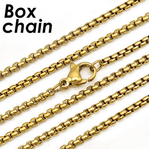 10 x Stainless Steel Box Chain Black Gold Silver, Stainless Steel Necklace for Men Women, Black Silver Gold Box Chain for Jewelry Making