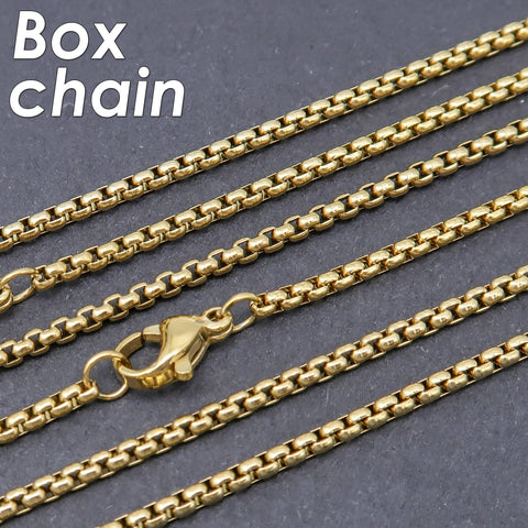 10 x Stainless Steel Box Chain Black Gold Silver, Stainless Steel Necklace for Men Women, Black Silver Gold Box Chain for Jewelry Making