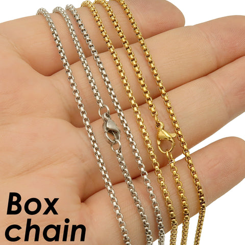 10 x Stainless Steel Box Chain Black Gold Silver, Stainless Steel Necklace for Men Women, Black Silver Gold Box Chain for Jewelry Making