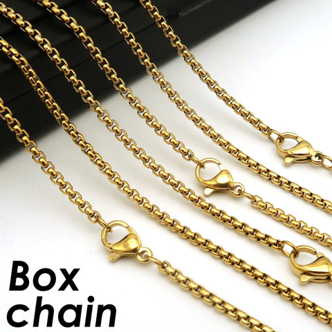 10 x Stainless Steel Box Chain Black Gold Silver, Stainless Steel Necklace for Men Women, Black Silver Gold Box Chain for Jewelry Making