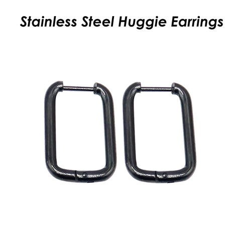 Rectangle Huggie Hoop Earrings Gold Silver Black, Surgical Steel Huggie Earring Hoops Stainless Steel Hoop Earring Hooks for Women Men