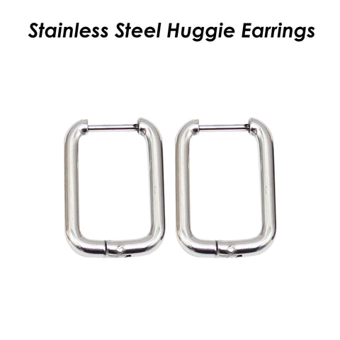 Rectangle Huggie Hoop Earrings Gold Silver Black, Surgical Steel Huggie Earring Hoops Stainless Steel Hoop Earring Hooks for Women Men