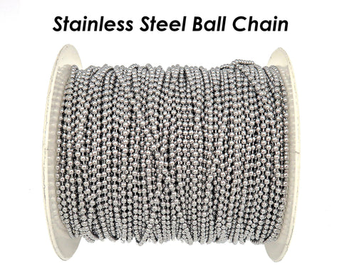 Stainless Steel Ball Chain Bulk for Jewelry Making, Tarnish Free 1.5mm 2.0mm 2.4mm Bead Chain for Bracelet necklace or Keychain