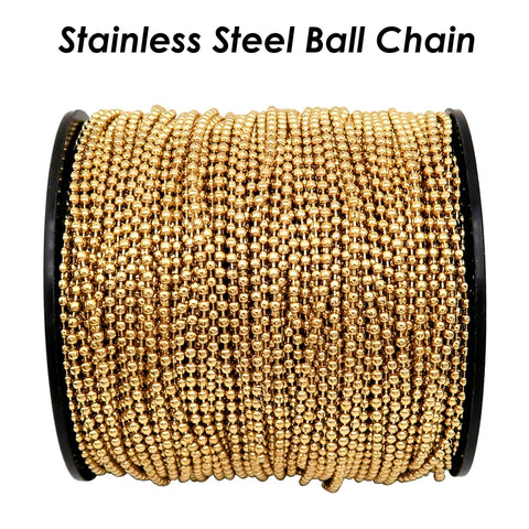 Stainless Steel Ball Chain Bulk for Jewelry Making, Tarnish Free 1.5mm 2.0mm 2.4mm Bead Chain for Bracelet necklace or Keychain