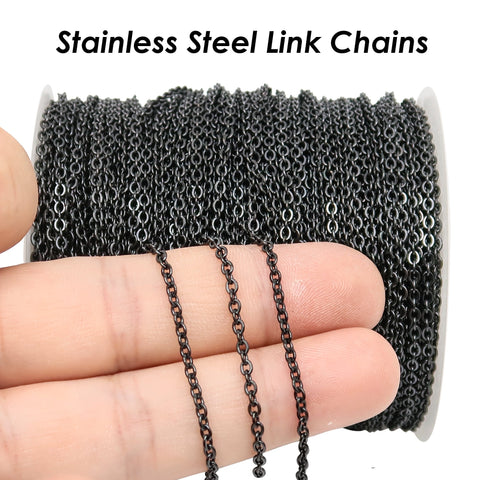 30 Feet Stainless Steel Chain for Jewelry Making, Wholesale Bulk Chain by Length, Silver Black Gold Chain 1.5mm 2mm 3mm