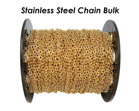 Stainless Steel Chain Gold Silver Black, Wholesale Tarnish Free Chain by the Yard Foot Roll Spool, Bulk Chain for Jewelry Making