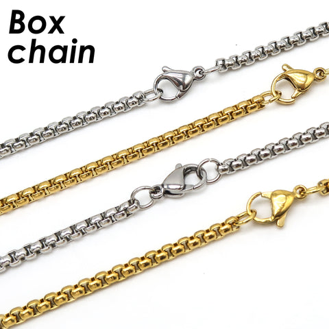 10 x Stainless Steel Box Chain Black Gold Silver, Stainless Steel Necklace for Men Women, Black Silver Gold Box Chain for Jewelry Making