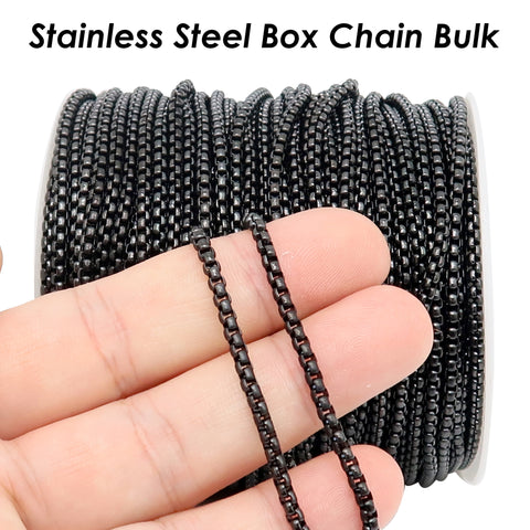 10 Feet Round Box Chain Bulk Wholesale for Men Women Necklace Bracelet, Stainless Steel Chain Gold Silver Black Box Chain for Jewelry Making