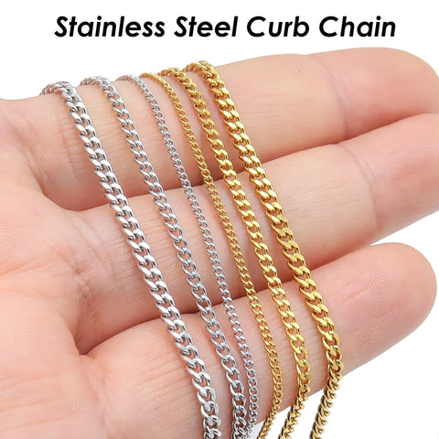 30 Feet Bulk Curb Chain 1.5mm 2mm 3mm Stainless Steel Link Chain Gold Silver by Length Yard Meter for Jewelry making