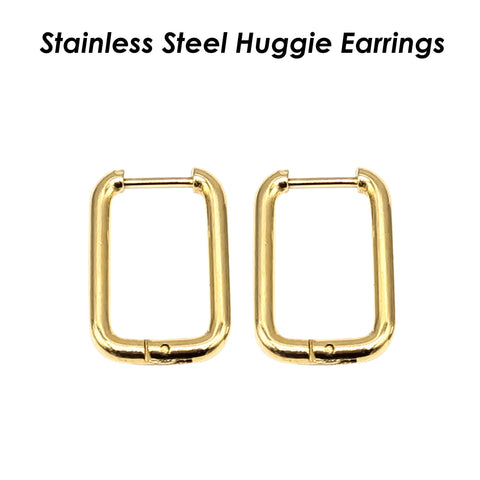 Rectangle Huggie Hoop Earrings Gold Silver Black, Surgical Steel Huggie Earring Hoops Stainless Steel Hoop Earring Hooks for Women Men