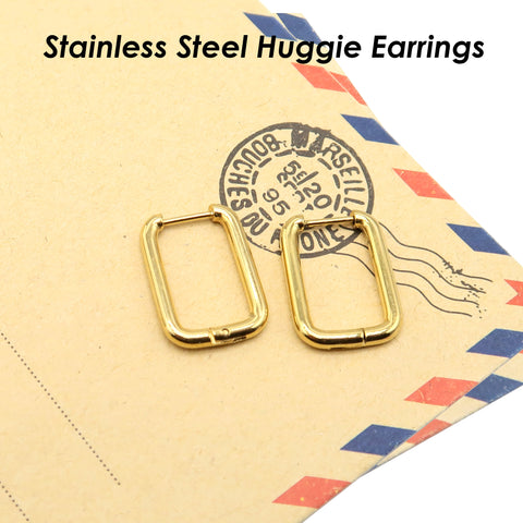 Rectangle Huggie Hoop Earrings Gold Silver Black, Surgical Steel Huggie Earring Hoops Stainless Steel Hoop Earring Hooks for Women Men