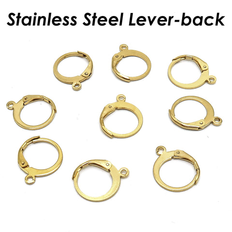 50 x Stainless Steel Earring Hooks Gold Silver Leverback Earrings, Lever Back Earring Hoops, Hypoallergenic Earring Wires for Jewelry Making