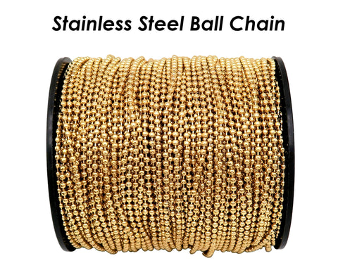 Stainless Steel Ball Chain Gold, Tarnish Free Gold Ball Chain Bulk for Jewelry Making, 1.5mm 2.0mm 2.4mm Bead Chain for Necklace Making