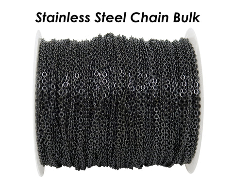 30 Feet Stainless Steel Chain for Jewelry Making, Wholesale Bulk Chain by Length, Silver Black Gold Chain 1.5mm 2mm 3mm